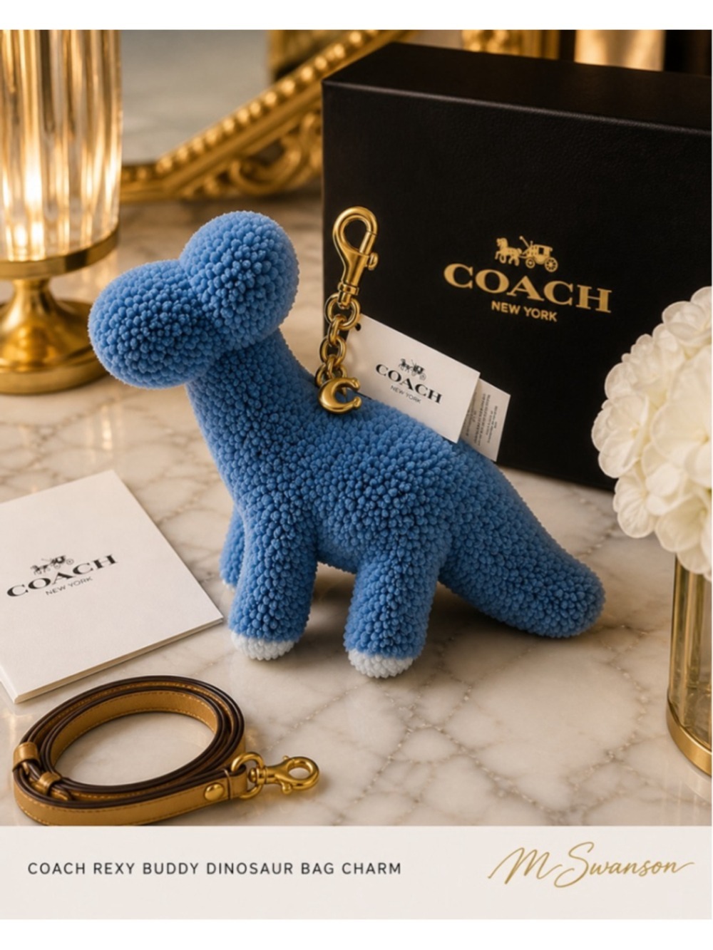 NEW Coach Rexy Buddy Dinosaur Bag Charm Blue Shearling CEG50 NWT